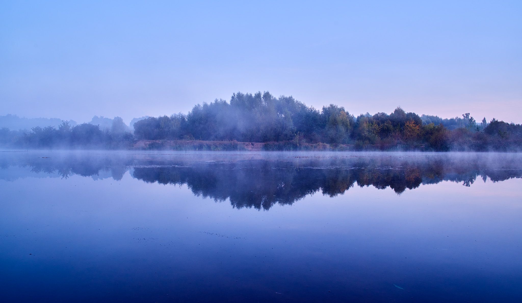 symmetrical reflection in the morning at the river