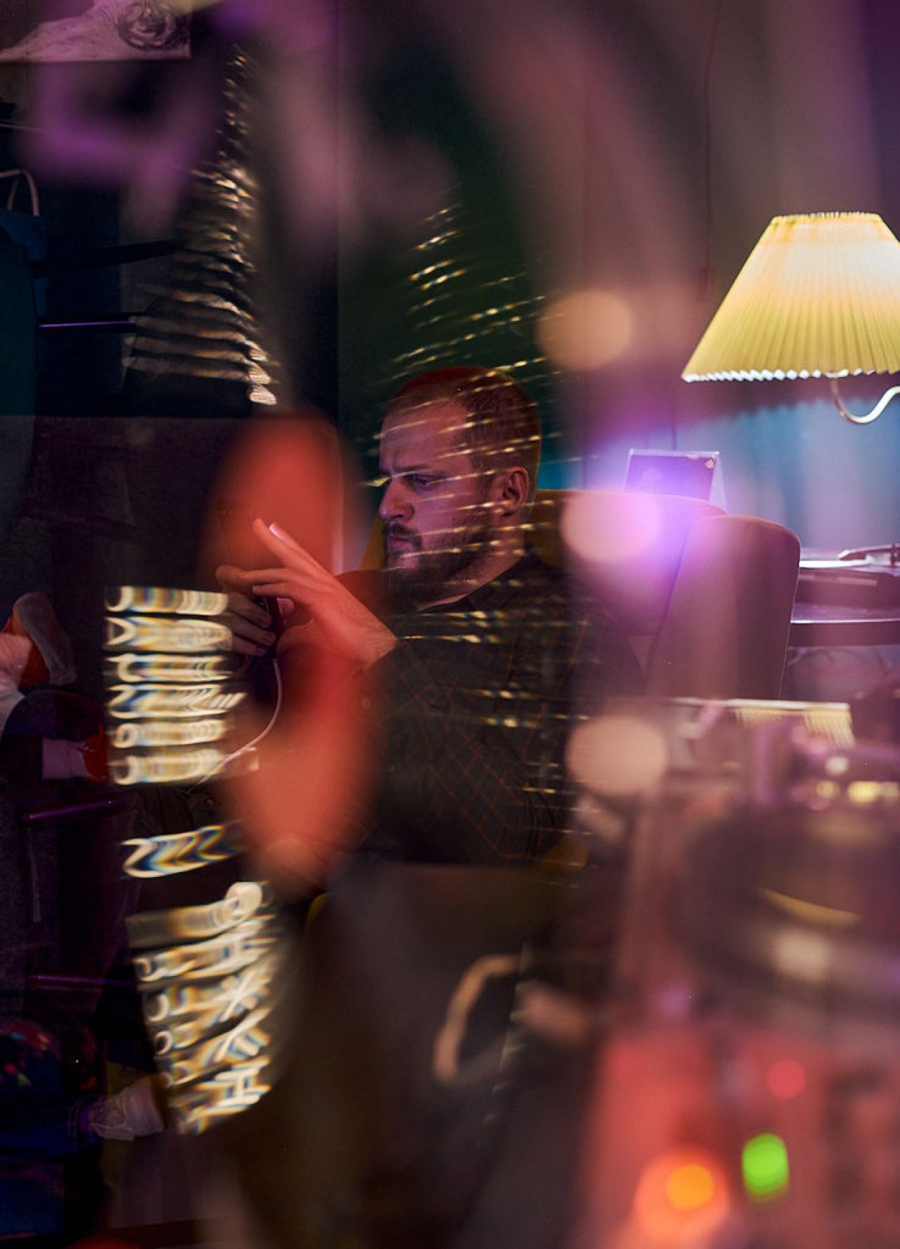 double exposure of a man with smartphone