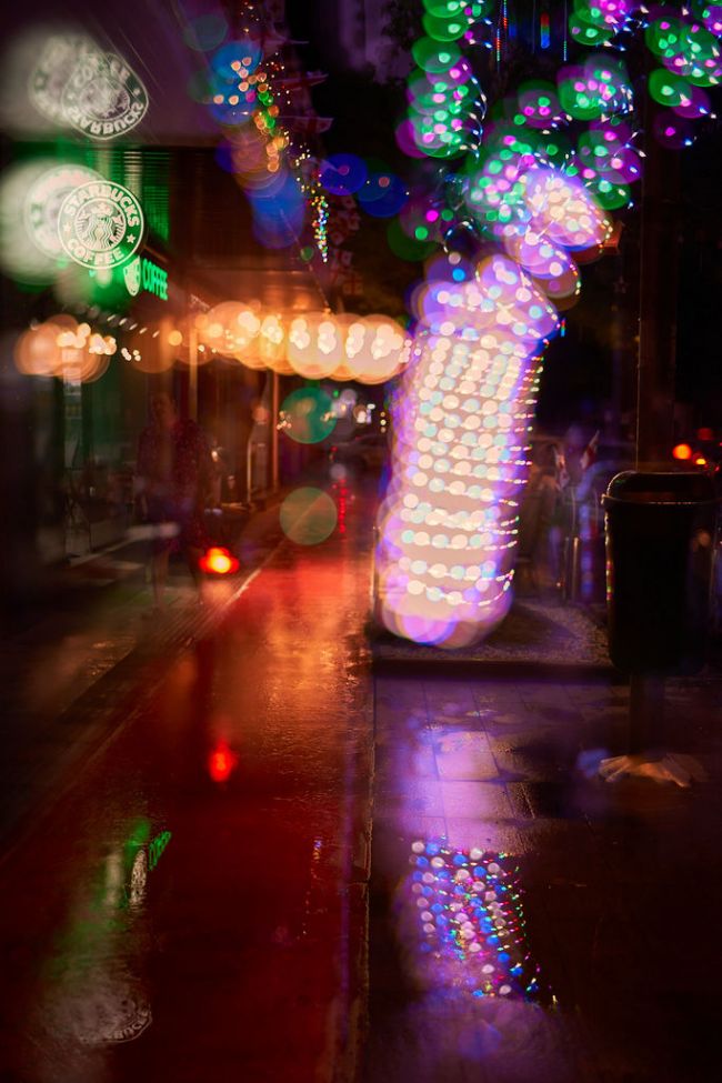 bokeh lights in the city night street